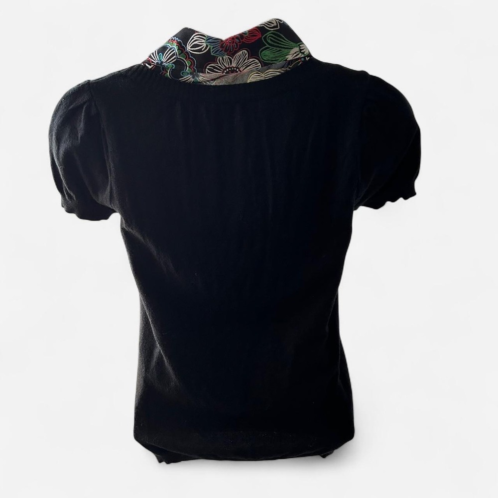 Bette Paige Black Knit Mock Layered Floral Blouse Top | Short Sleeve | Size: XS - Picture 2 of 7